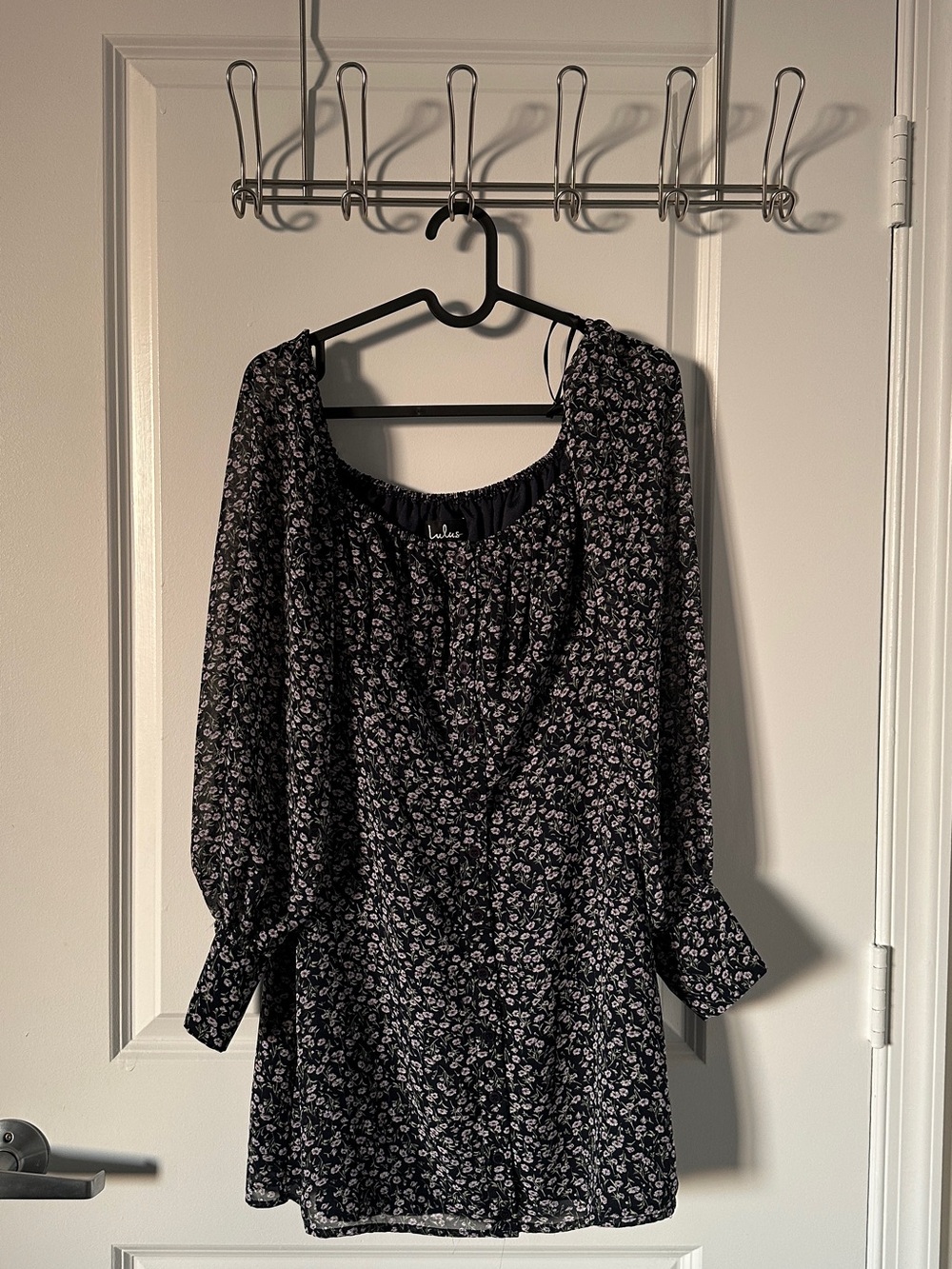 Black Floral Long-Sleeve Dress